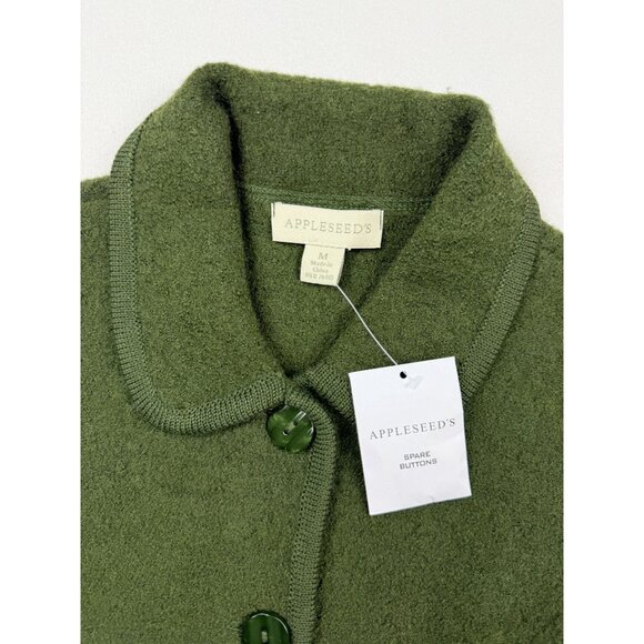 APPLESEEDS Boiled Wool Cardigan Sweater Size M Womens Full Button Green NWT - Picture 3 of 8